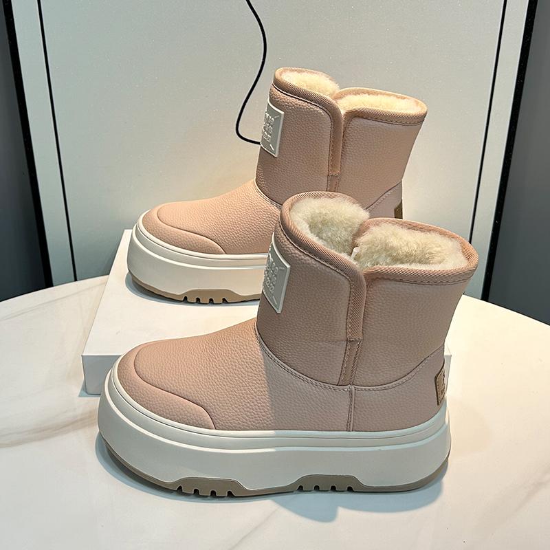 

Leather non-slip women s snow boots winter wool lining thickened thick-soled waterproof warm large cotton bread 40