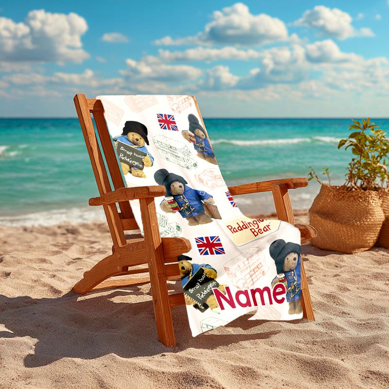 Personalized customized proof beach towel with Paddington Bear pattern - soft, absorbent,quick-drying,perfect swimming,camping&bathing