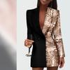 Damenkleid tiefer V-Ausschnitt Pailletten Herbst Winter Sexy Kontrastfarbe Arbeit Formelles Kleid für Party