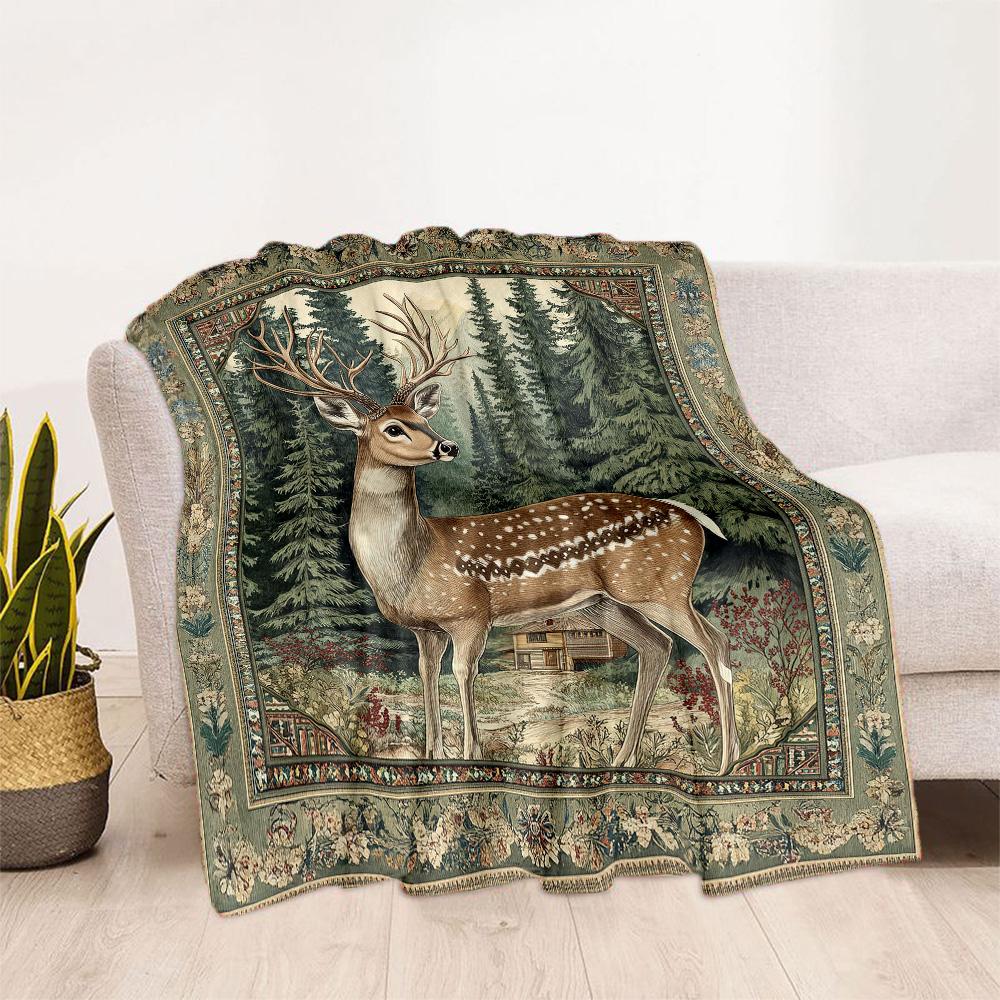 Deer Blanket Durable Comfort Great for Bedding Office Chair Bed for All Seasons Playful Design Suitable for Gifting Relatives and Friends