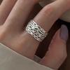925 Sterling Silver Rings For Women Geometric Fine Jewelry Finger Adjustable Wide Interlines Ring For Party Birthday Gift