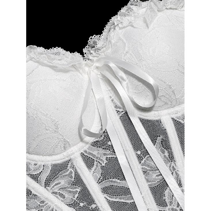 Top Corsetto da Donna in Pizzo con Fiocco, Zip, Spalline Staccabili, Bustier Sexy