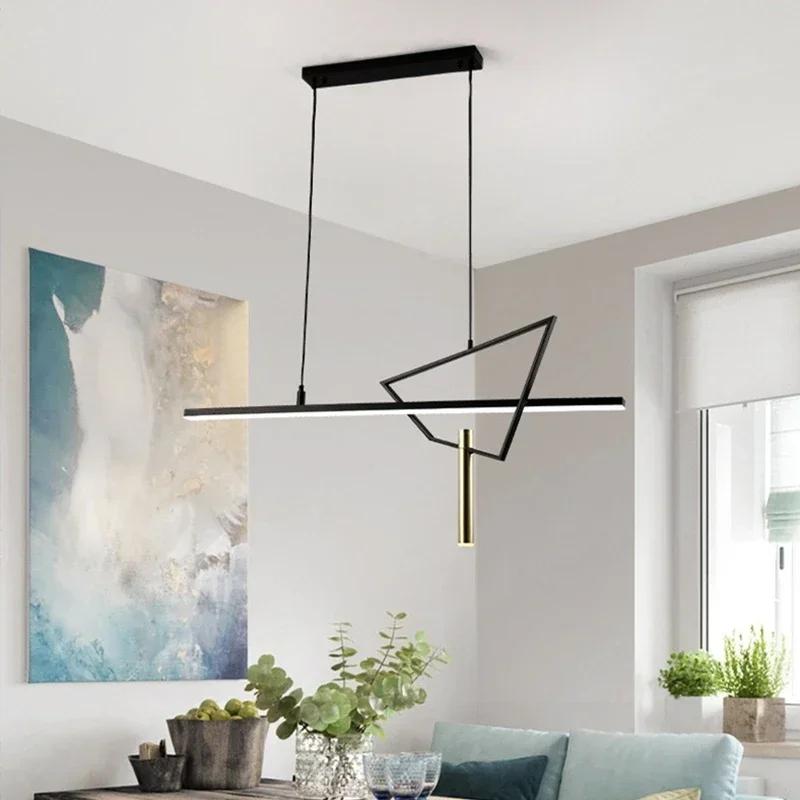 Nordic Black LED Pendant Lamps For Bedroom Bedside Living Room Kitchen Restaurant Bar Luminaire Hanging Geometry Chandelier