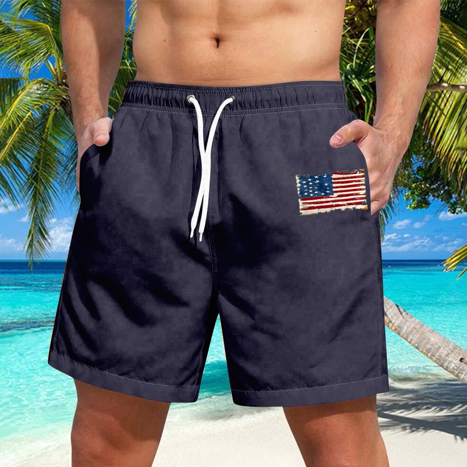 

Men s Hawaiian Lace-up Shorts Casual Pants M тёмно-синий
