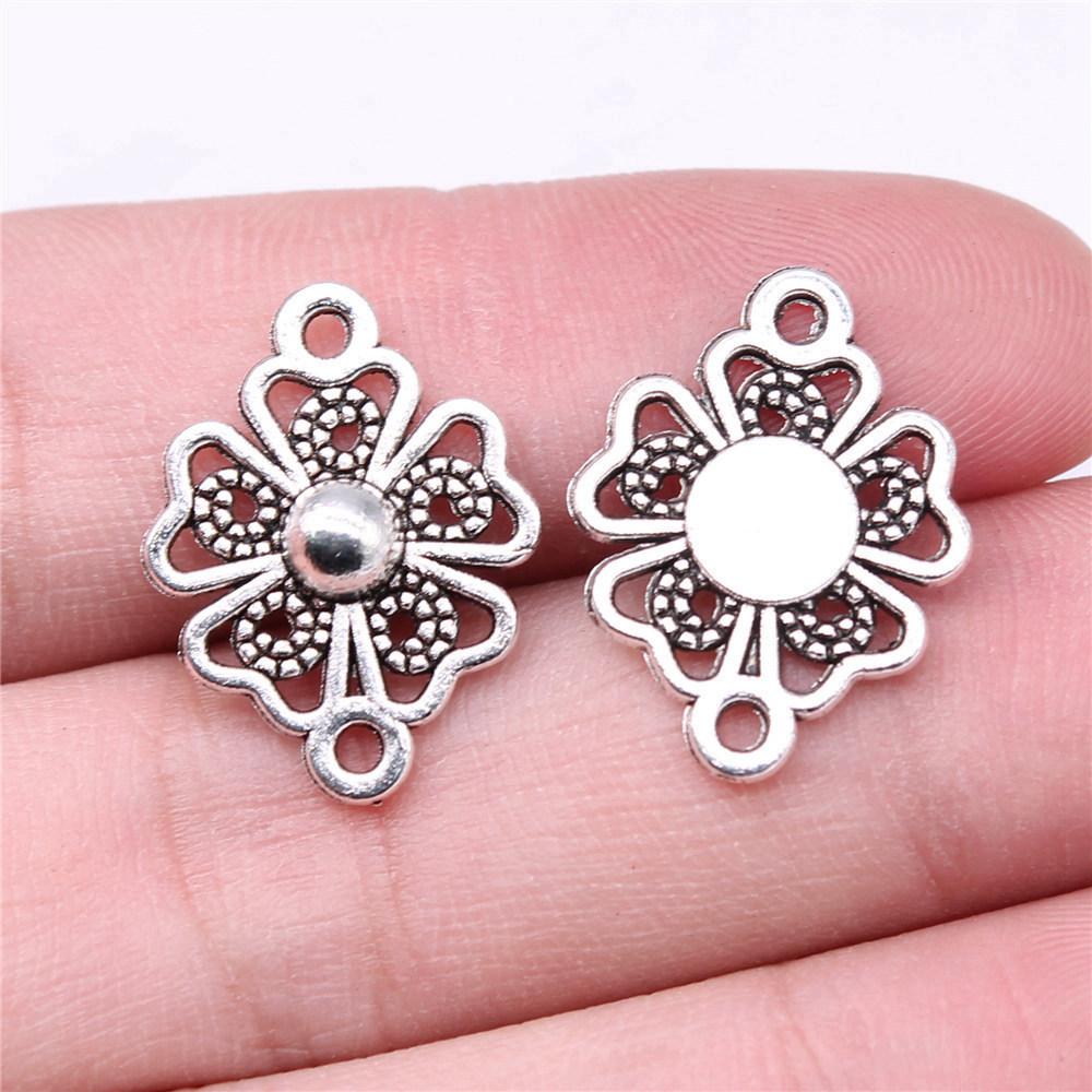 Flower Petal Connectors Botanical Themed Antique Bronze Zinc Alloy Jewelry Making Connect Charms Extender Connectors