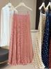 Summer new French high waist polka dot pleated skirt women loose and thin temperament drape a word medium and long skirt