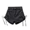 Summer New Design High Waist Side Drawstring Wide Leg Denim Shorts Women Short Jeans Tide Shorts