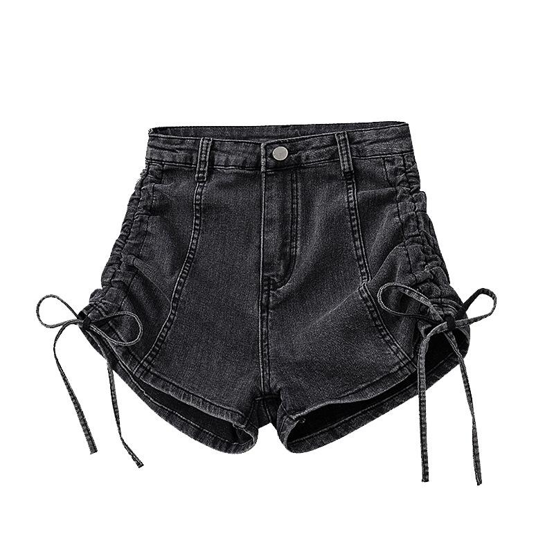 Summer New Design High Waist Side Drawstring Wide Leg Denim Shorts Women Short Jeans Tide Shorts