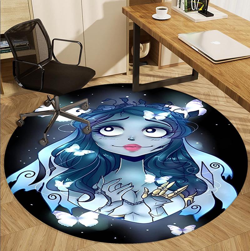 Corpse Bride Pattern Round Rug, Indoor/Outdoor Mat, for Picnic, Gameroom, Bedroom, Office, Living Room, Home Decor Carpet, Birthday Gift