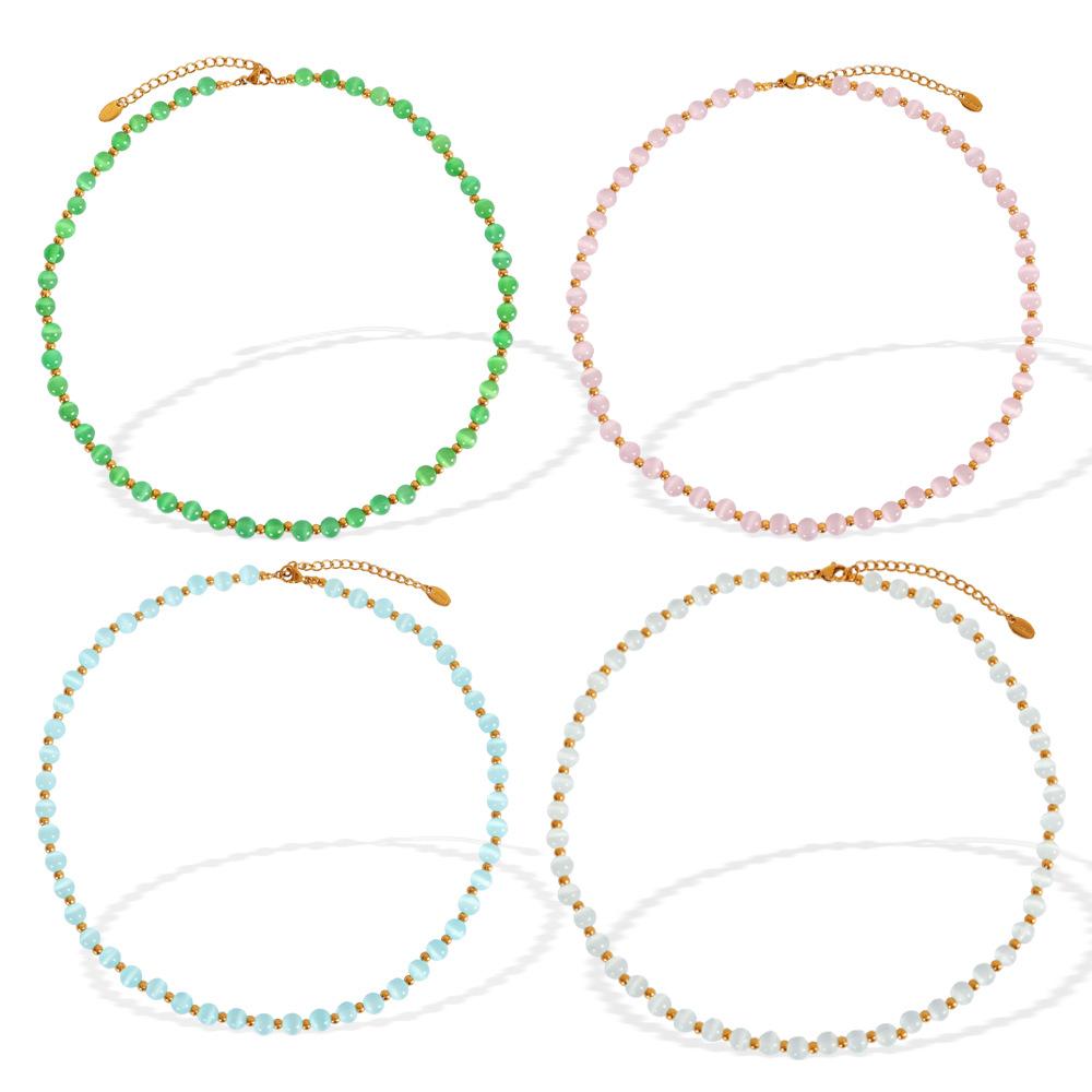Popular Opal Beaded Titanium Steel Necklace Light Luxury Elegant Temperament Collarbone Chain Jewelry