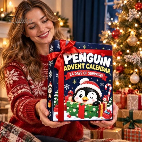 Festive Desk Decor 2026 Animal Advent Calendar with 24 Penguin Figures, Christmas Countdown Set Holiday Toys for Kids Adults, Decorative Theme