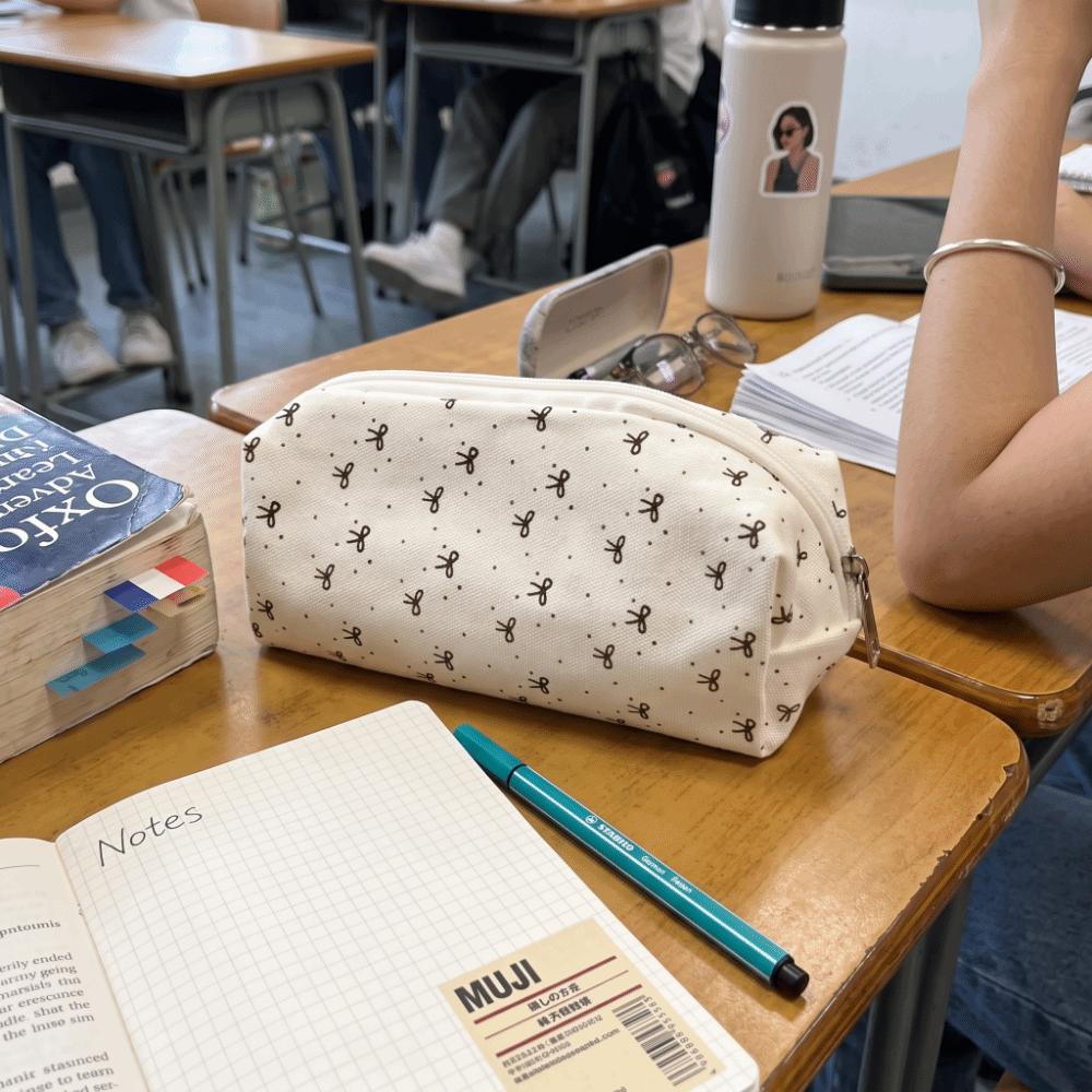 Polka Dot Design Pencil Pouch Canvas Stationery Bag Makeup Bag Pen Bag Student