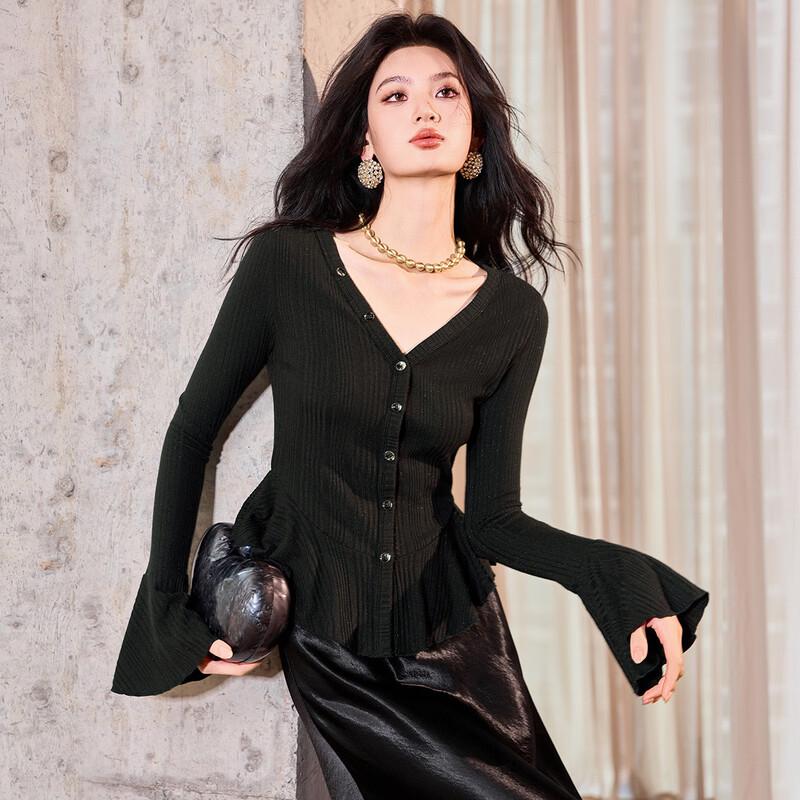 Bailuyu Elegant V-Neck Ruffle Flared Sleeve Cardigan