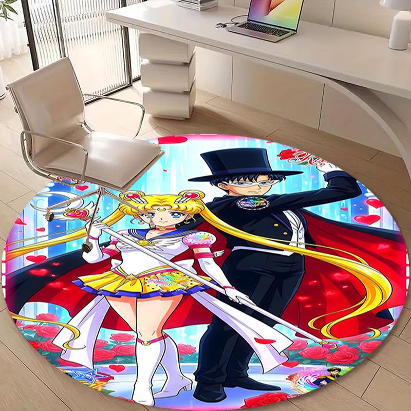 1pc Sailor Moon  Print Round Carpet Chair Round Carpet Suitable for Bedroom Living Room Home Decorative Carpet
