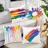 Doodle Rainbow Artwork Digital Printing Pillow Cover Short Plush Suitable Living Rooms Bedrooms Sofas Throw Cushion Cover 4Pcs