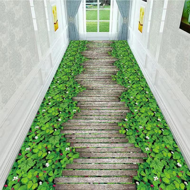 Tapete Longo 3D Corredor Caminho de Jardim Verde Decoração Sala de Estar Corredor Doméstico Tapetes de Chão Antiderrapantes Moderno Luxo Decoração de Entrada Tapete