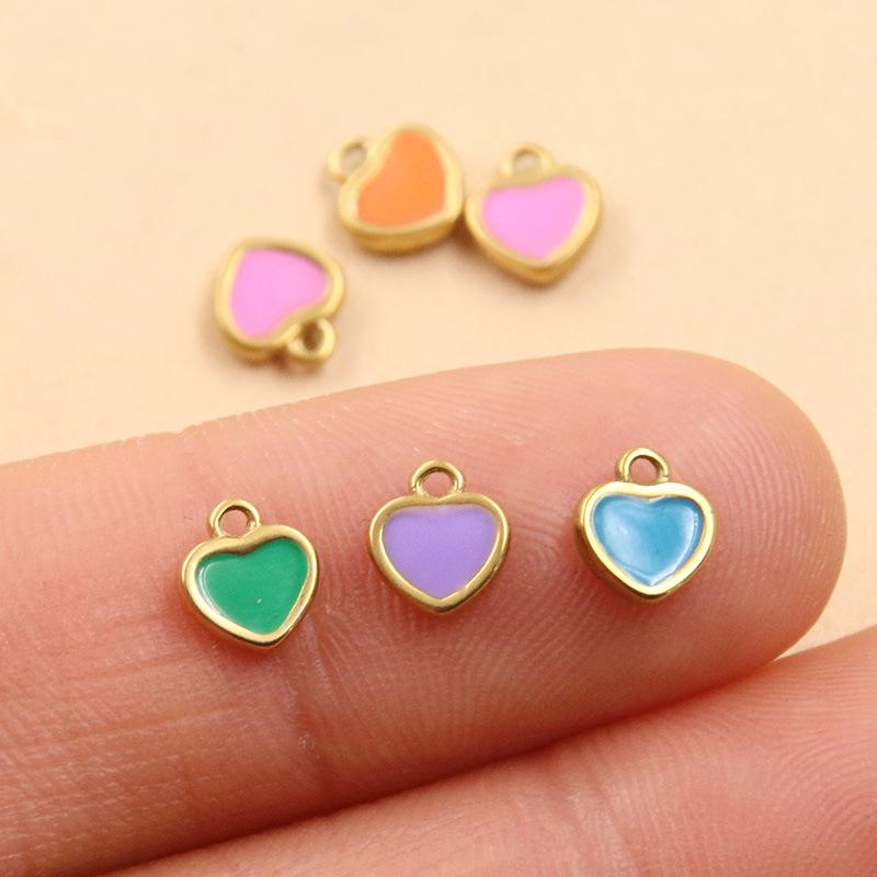 11 Color 5x6mm Stainless Steel Enamel Heart Charms Pendants