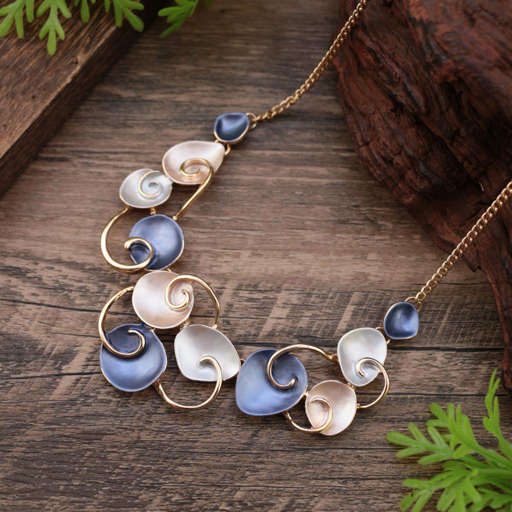 Enamel hollow flower gold necklace, petal shape women's fashion accessories