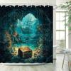 Mystical Underwater Cave Print Waterproof Shower Curtain, Treasure Chest & Ship Design High-End Toilet Partition Curtain