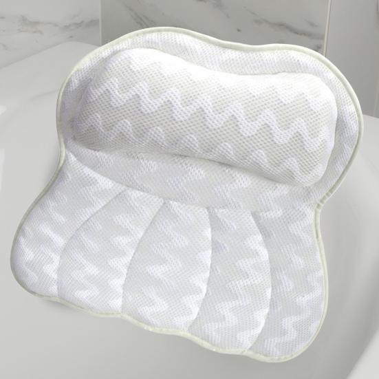 Bathtub Pillow with 6 Suction Cups Hook Washable Ergonomic Air Mesh Non-slip Neck Shoulder Back Support Thick Soft SPA Headrest Cushion Bathroom