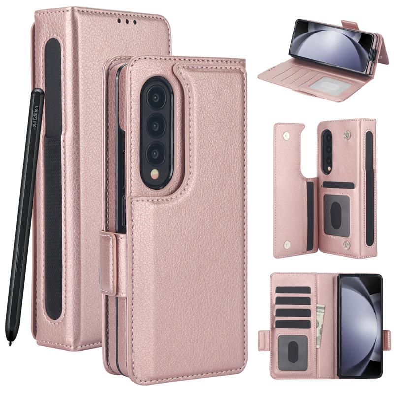 Pro Samsung Z Fold 6 Kožená Skládací vložka na kartu Slot pro pero Pouzdro na telefon Pro Galaxy Z Fold 5 Z Fold 3 4 Flip Multifunkční stojánek