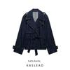 Kaslead New Women Clothes Western Style Fashion Short Wide Design Sense Denim Long Sleeve Trench Coat