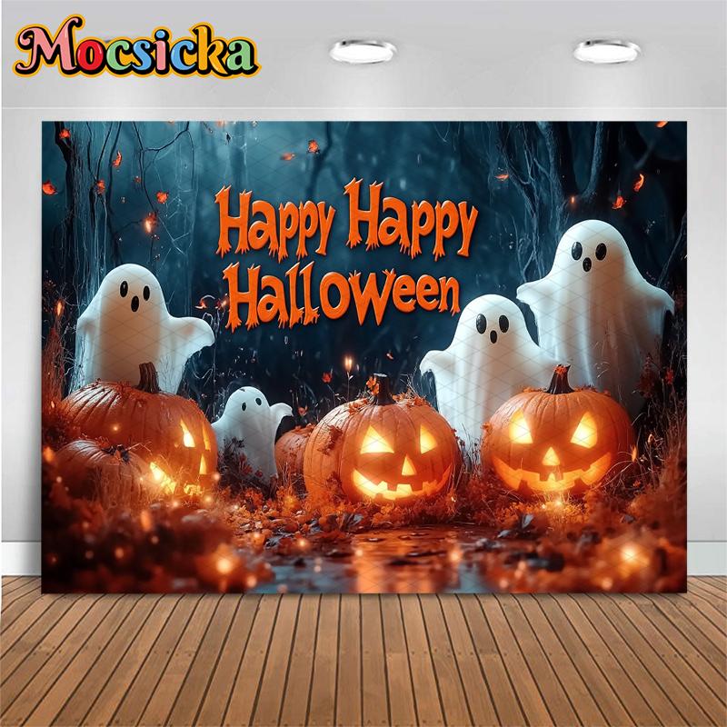 Mocsicka Happy Halloween Background Photography Forest Pumpkin Party Baby Child Photo Backdrop Night Imp Ghost Decoration Banner