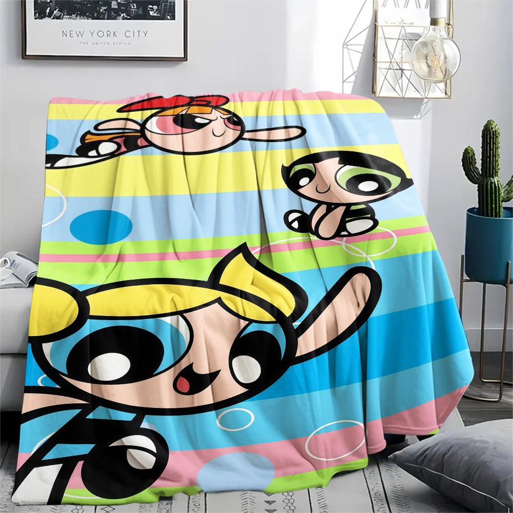 Powerpuff Girls Art pattern Flannel Blanket, High quality Comfortable for All Seasons, Home Decor, Warmth and Comfort, Perfect for Gifts.