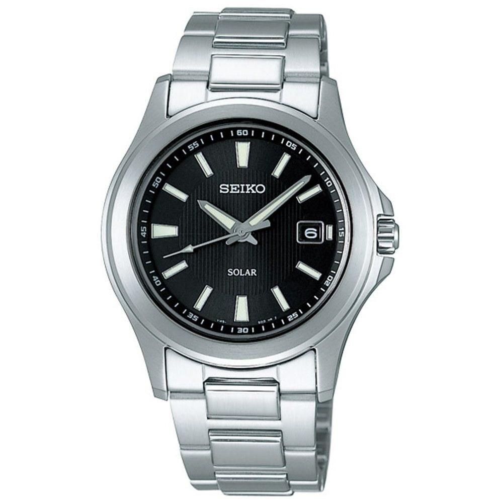 SEIKO SELECTION SBPN067 mens wristwatch solar-powered date calendar black dial stainless steel