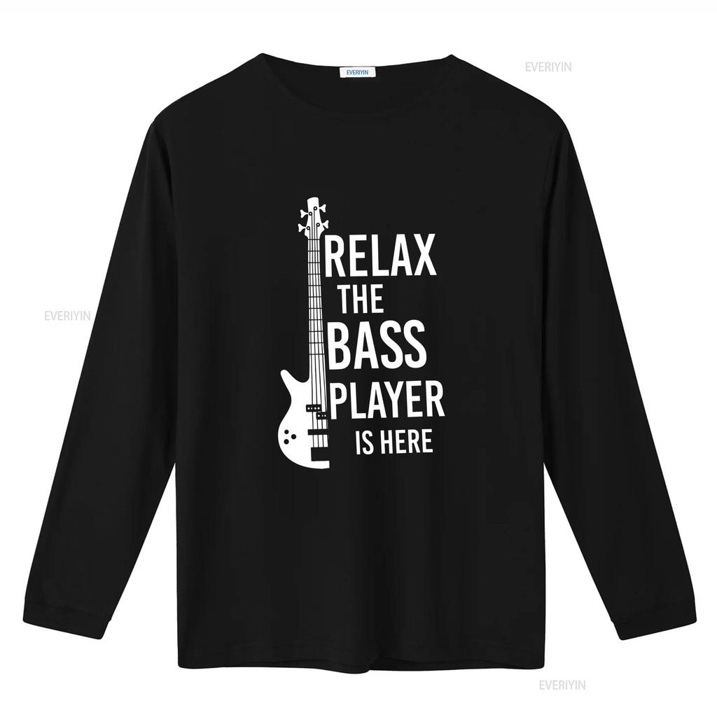 Relax The Bass Player Is Here T Shirt Funny Guitar Music Vintage Washed Stylish Slightly Streetwear Homme Fashion Versatile