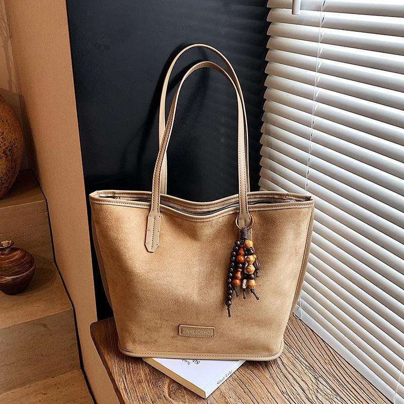 

Осенне-зимние женские сумки из замши большой вместимости, новые простые сумки-тоут, универсальные наплечные сумки для работы хаки