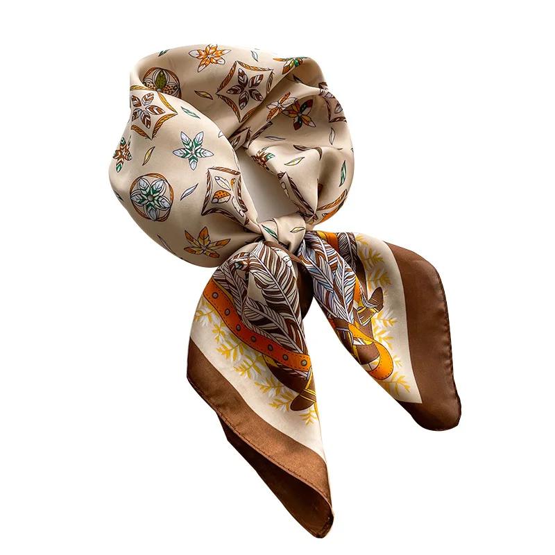 Silk Square Scarf Women 100% Real Luxury Brand Horse Print Neckerchief Female Hair Hand Bag Wrist Foualrd Scarves Bandana