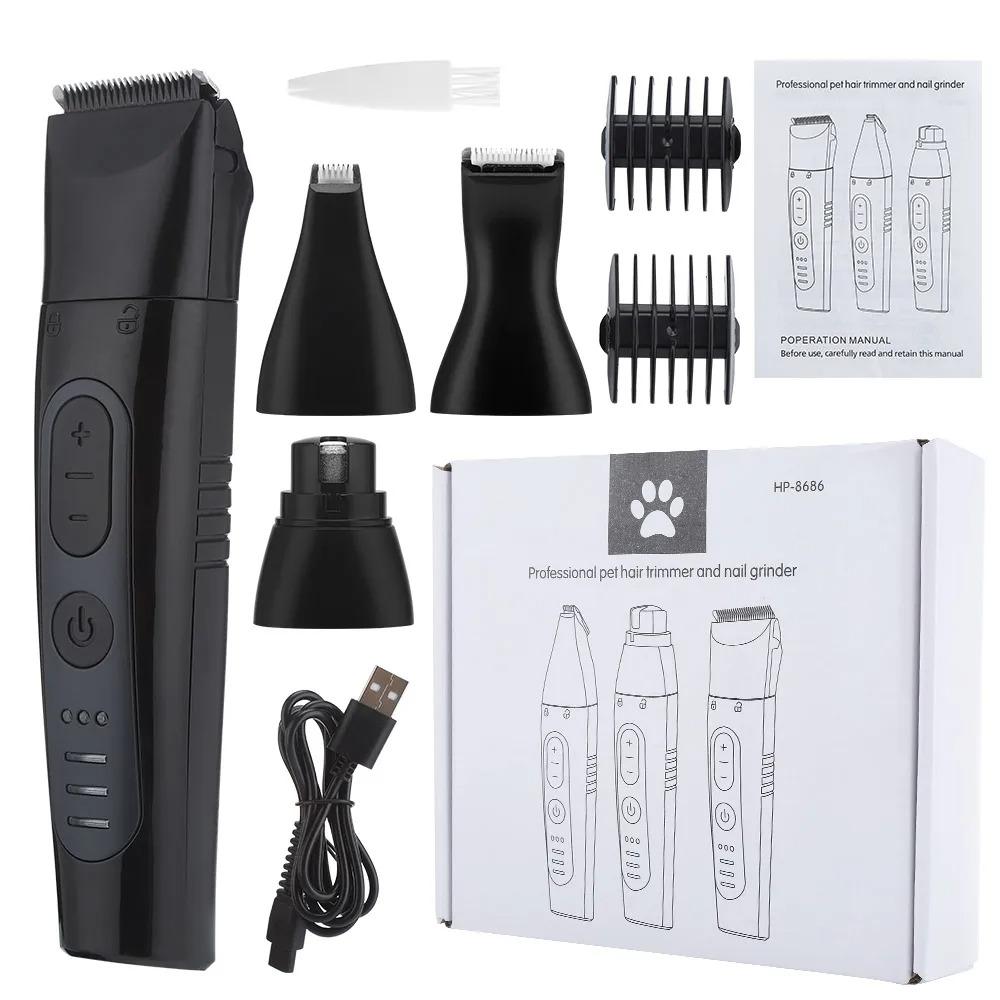 4 In 1 Pet Hair Clipper Grooming Machine Clippers For Trimming Hair Around Paws Ears Professional Haircut Nail Grinder For Dogs Cats