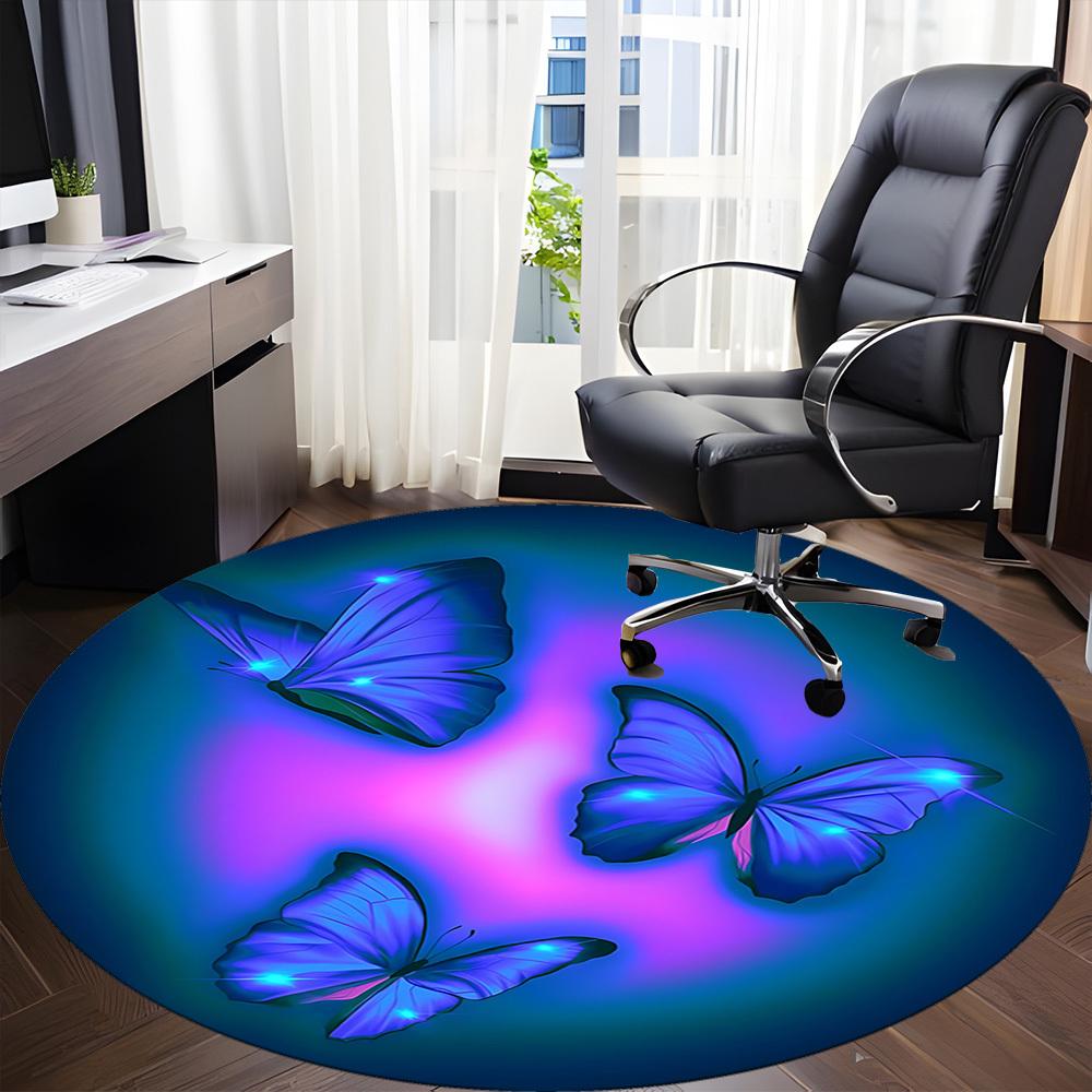 1pc Butterfly Blue Design Carpet for Office Non-Slip, Round Carpet, Soft & Comfortable, Carpet for Office, Lightweight Round Floor Mat yy251226079