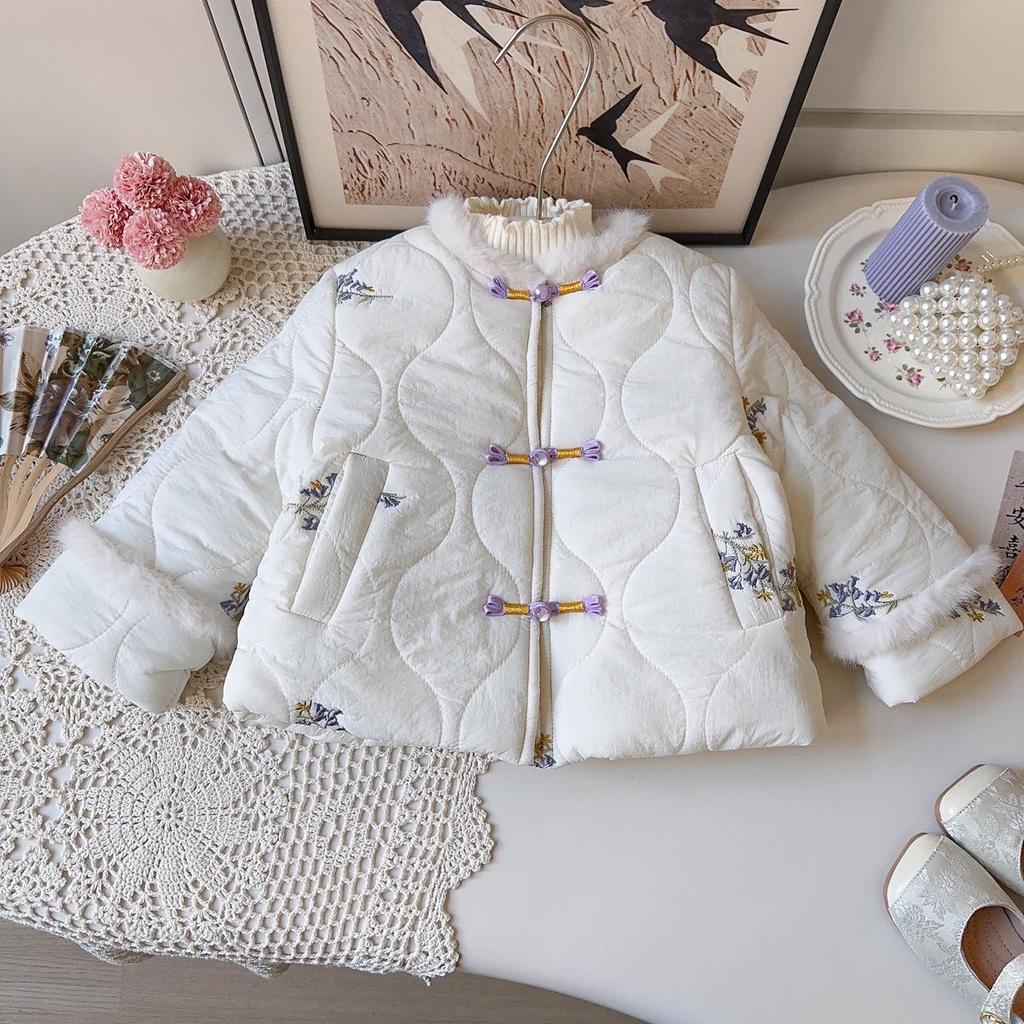 Girls' Korean-Style Winter Cotton Jacket with Fur Trim - BWB079