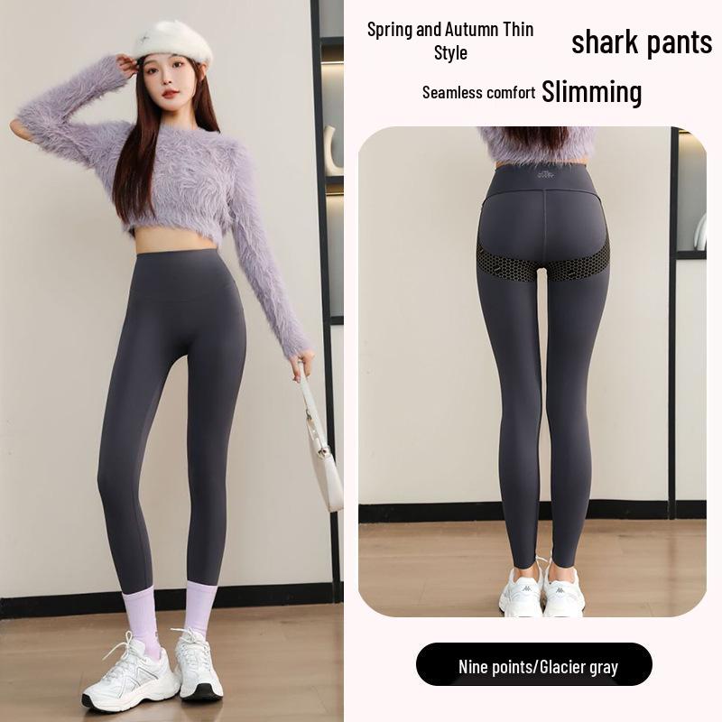Women's Fleece-Lined Shark Pants: 2024 Thickened Black Gold Warm Yoga Leggings for Autumn/Winter