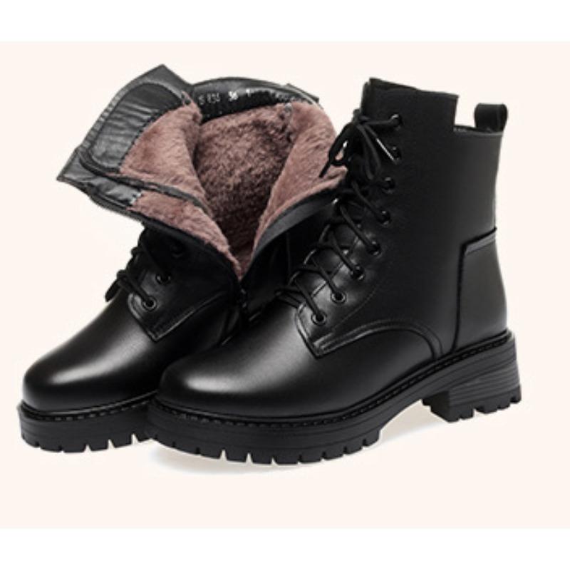 Thick Soled Boots Female Winter Large Size 43 Non-slip Women's Wool Snow Boots Genuine Leather Warm Women Ankle Boots