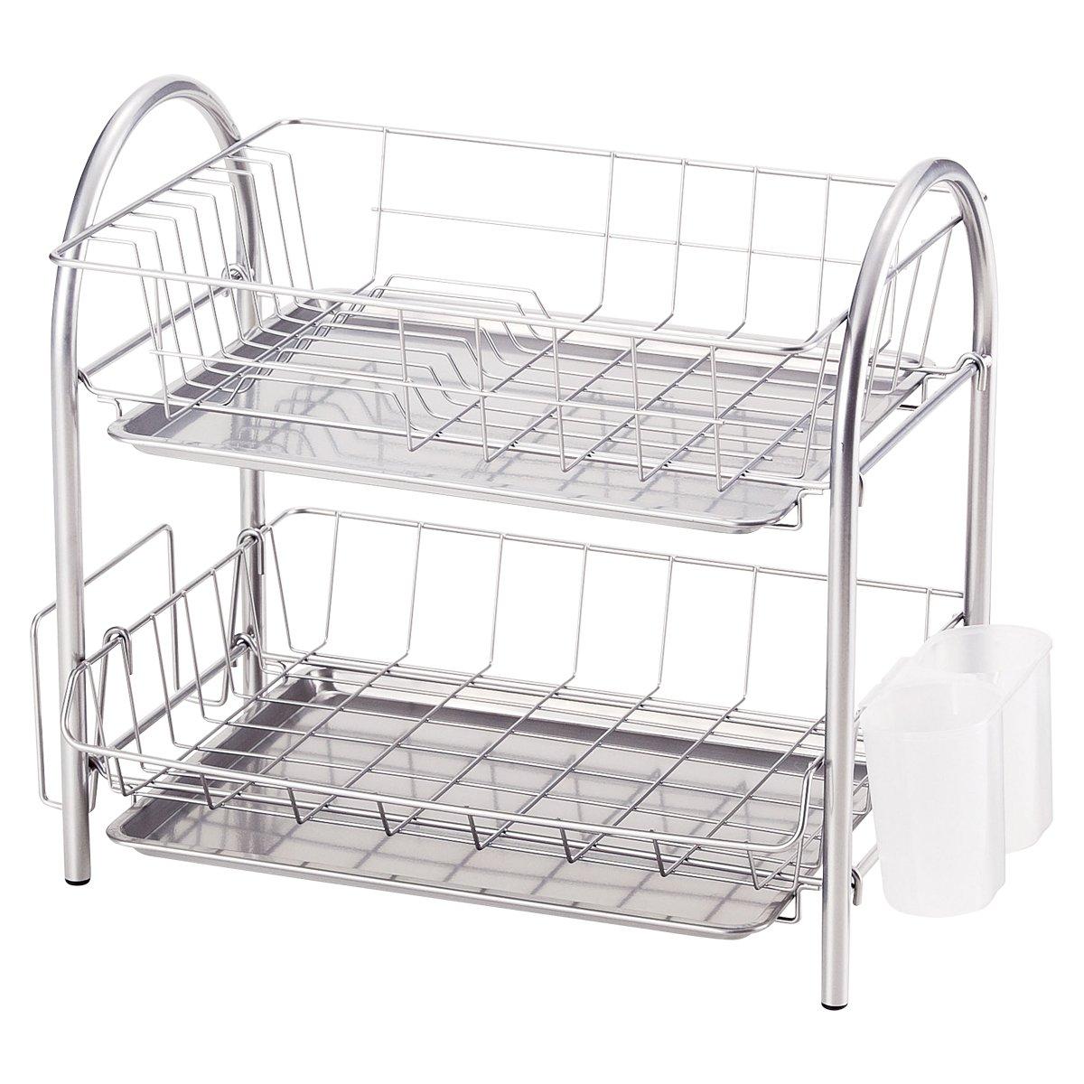 

Wahei Freiz Iron Dish Drainer Plonge 2 Tier Powder Coating Cutlery Pocket Cutting Board Holder PM-9017