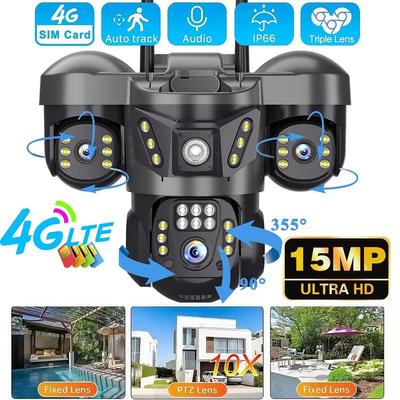 V380 Pro 4G IP Camera 15MP Wifi Triple Lenses Triple Screens Human Detection Security Video Monitor Outdoor Waterproof CCTV Camera