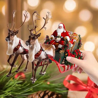 Vianočné ozdoby Akrylátová dekorácia Santa na saniach 2D plochý prívesok na vianočný stromček na stenu do auta