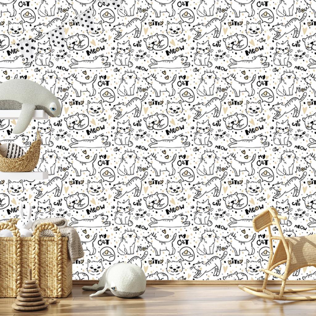 Kittens, Mice and Fish Wallpaper for Living Room and Bedroom 50x1000