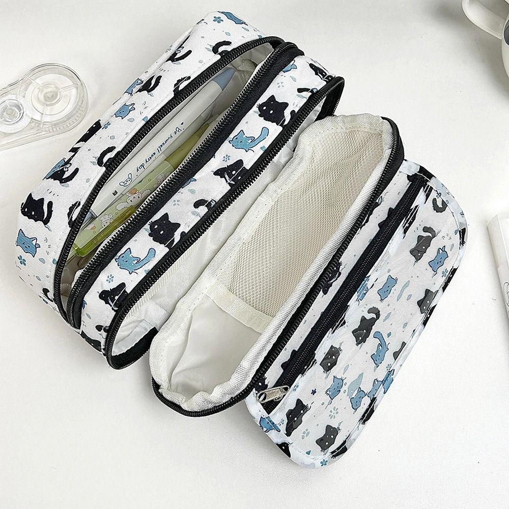 Cat Pencil Case Three-layer Storage Bag Cute Cartoon Stationery Bag  Srudents