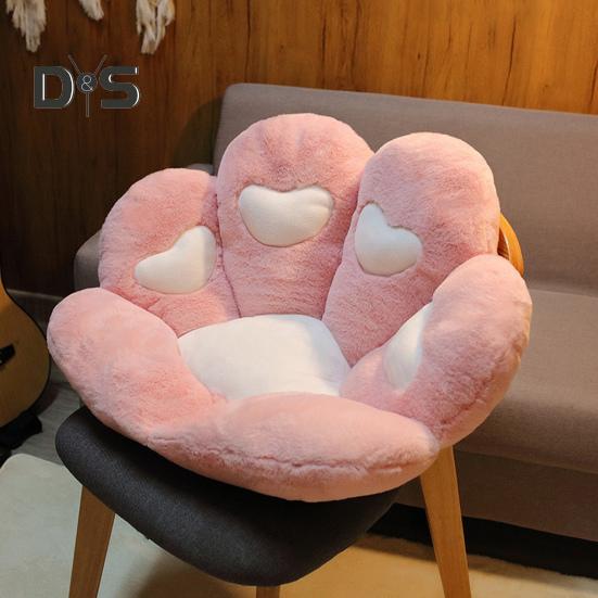 Coussin de siège en forme de patte de chat pour chaises de bureau de jeu, oreiller doux et moelleux avec tissu en peluche imitation lapin, coussin de confort antidérapant pour siège de voiture, coussin de lit pour animaux de compagnie
