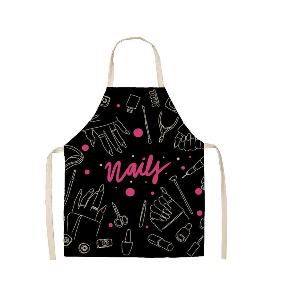 1PC Popular Nail Polish Lipstick Printing Linen Sleeveless Anti-fouling and Oil-proof Apron Fashionable Women's Apron Nail Salon