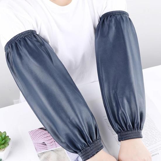 1 Pair Waterproof Arm Sleeves Oil-Proof Imitation Leather Arm Sleeves with Elastic Cuffs Long Protective Covers for Kitchen Labor Industrial Work
