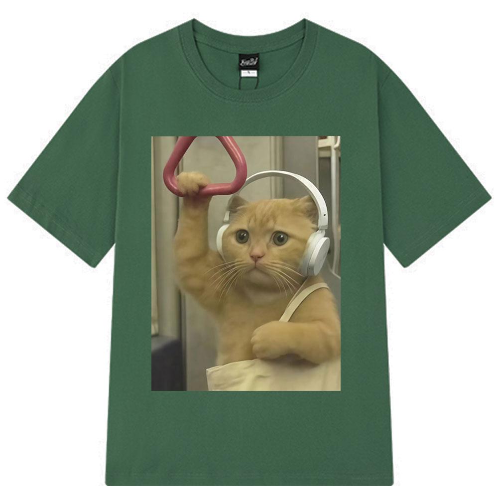 Subway Cat Meme  Funny Kitty Print T-shirt Men Women Fashion Clothing T-shirts Short-sleeved Loose Harajuku Oversized T-shirts