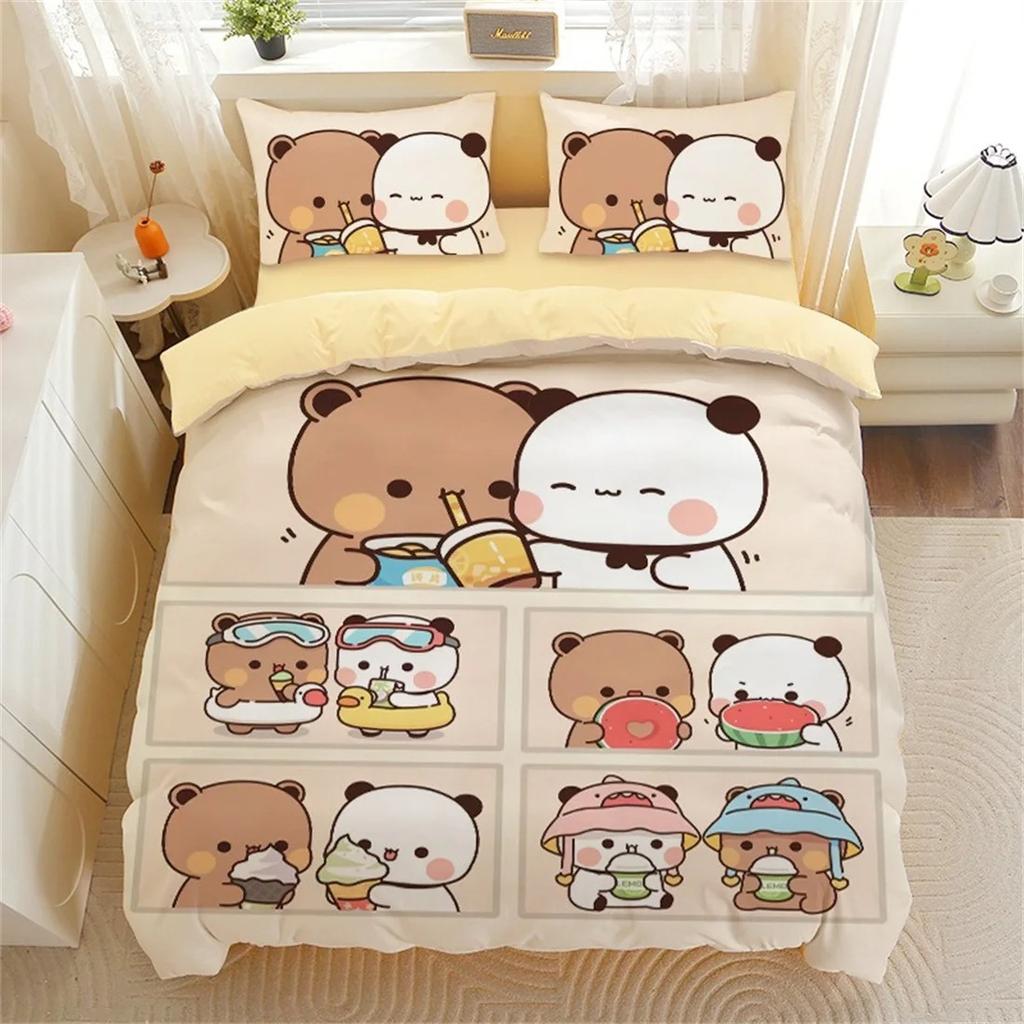 Cute Bear Bedding Set, Bubu Dudu Bear Printed Duvet Cover for Kids Boys Girls Teens,Cartoon Animal Pattern Quilt Cover Single