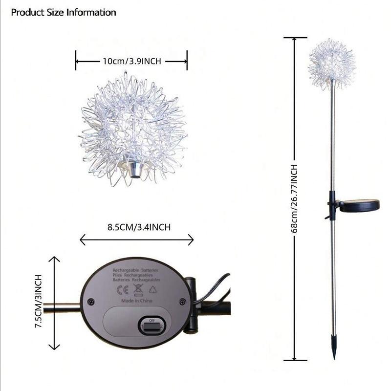 1PC Solar Dandelion LED Garden Lights,Stainless Steel Outdoor Lawn Lamp,Landscape Decoration for Villa,Balcony,Courtyard,Garden