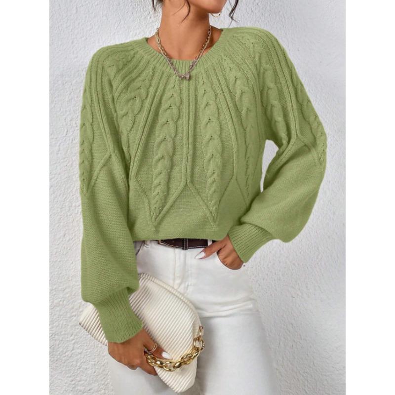 Women S Crew Neck Pullover Knit Sweater Solid Color Casual Long Sleeve
