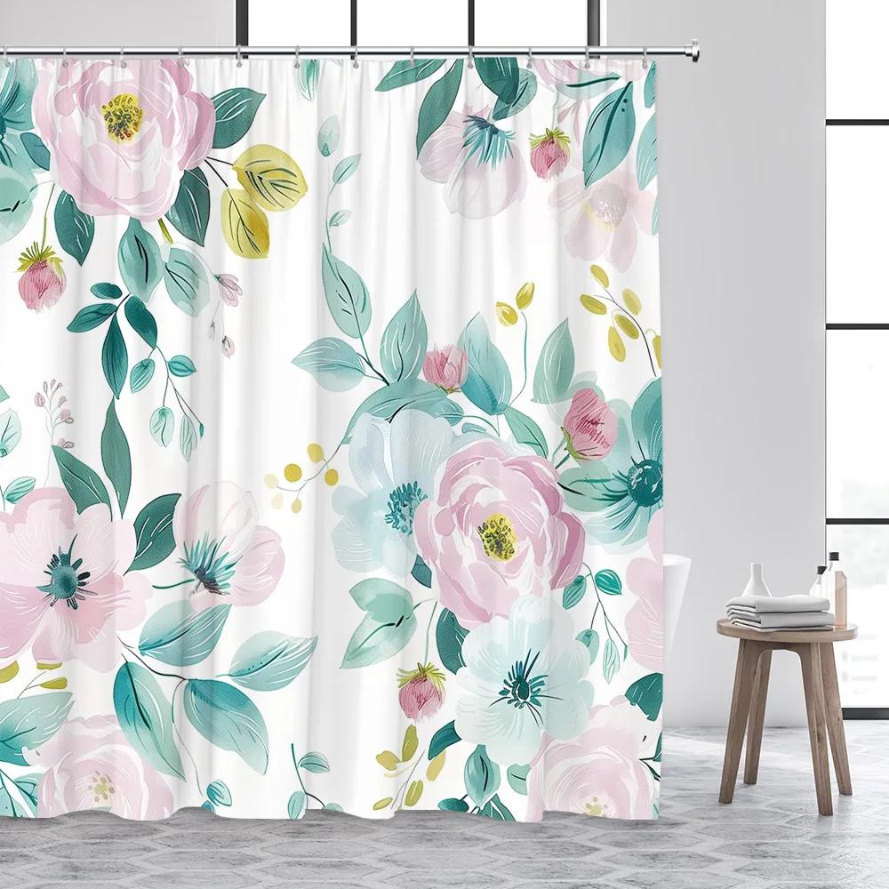 

Hummingbird Shower Curtain Spring Flower Watercolor Farm Plant Green Leaf Butterfly Cute Cat Polyester Fabric Bathroom Decor Set 120x180cm-47x70in
